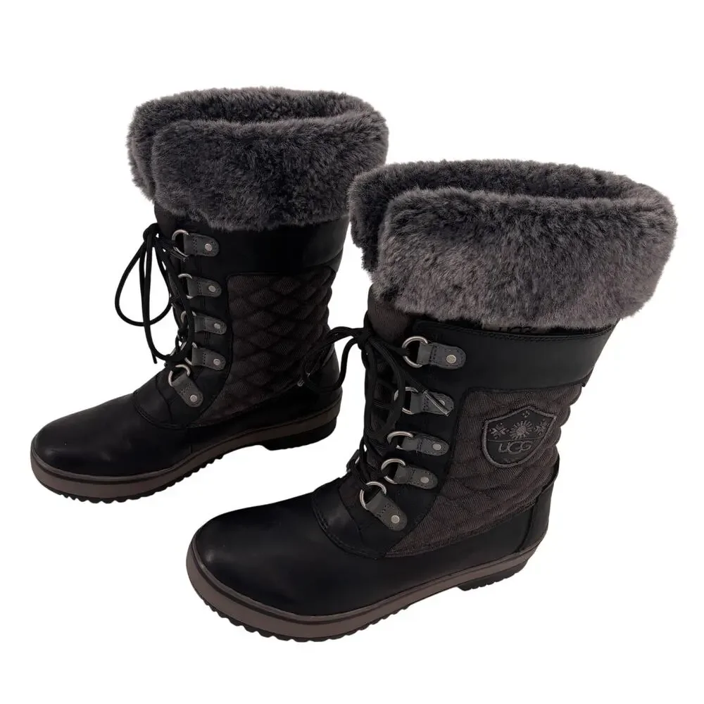 Ugg Women's Brynn Boots Size 8 Leather Shearling Quilted Winter Outdoor‎ Read